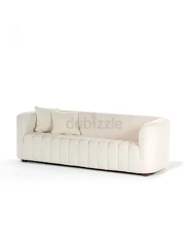 New velvet Modern Cream 3-Seater Sofa with Channel Tufting