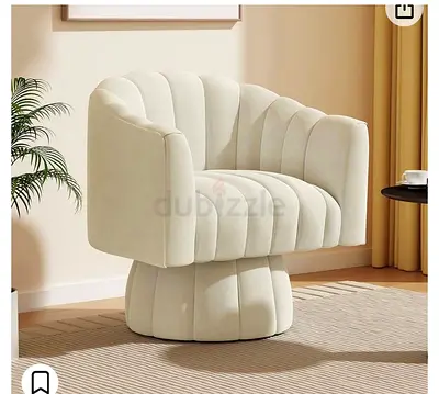 Cream Velvet Accent Swivel Chair - Modern Shell Design
