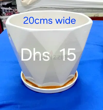 White Ceramic Plant Pot with Saucer - 20cm