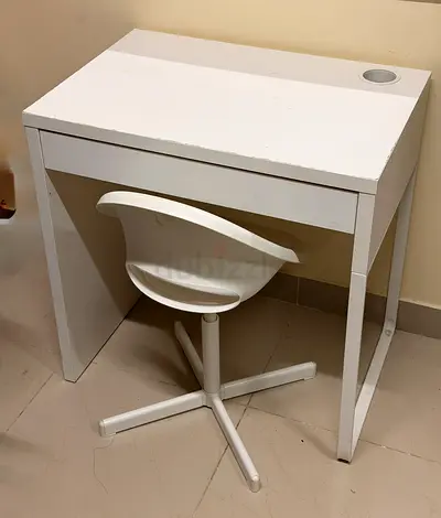 White compact writing desk with swivel chair - used