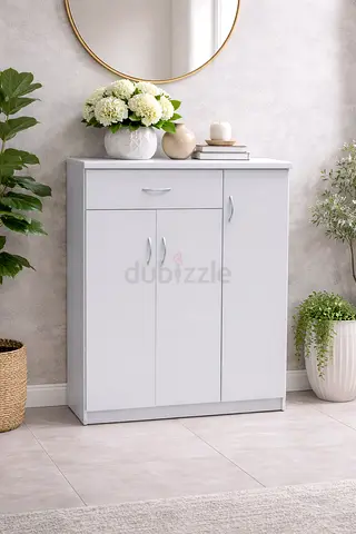 Modern White 5 Tier Shoe Cabinet with Drawer – 3 Door Shoe Rack for Hallway Entryway