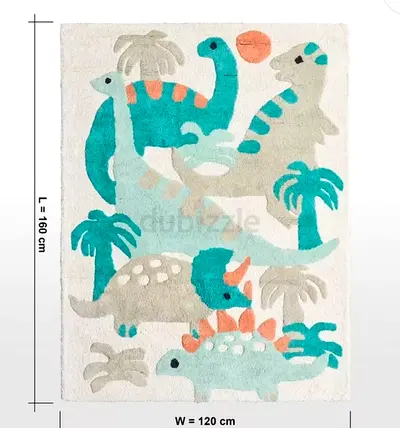 Kids Dinosaur Themed Rug 120x160 cm - Soft Pile, Pastel Colors