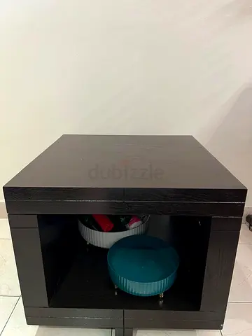 Solid dark wood cube side table with open storage price is negotiable