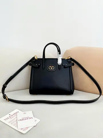 Valentino Antibes Small Shopping Bag in Black Leather