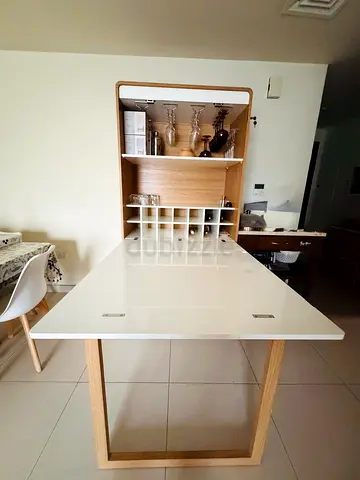 Extendable kitchen counter / bar table with storage and wine rack