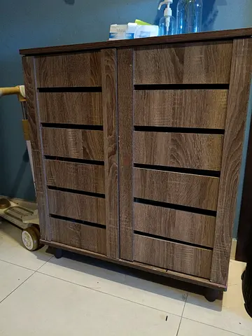 Compact Wooden Storage Cabinet / Shoe Cabinet - Dark Oak Finish