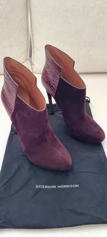 Sigerson Morrison Burgundy Suede Ankle Boots, Size US 8