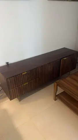 Solid Wood TV Console / Sideboard - Dark Brown, 2 Door 2 Drawer