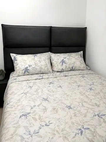 Queen Bed Headboard with Floral Bedding Set - Ready to Use
