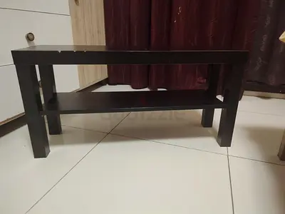 Simple Black Wooden Console Table with Lower Shelf