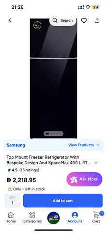 Samsung Top Mount Freezer Refrigerator 460L - Black
