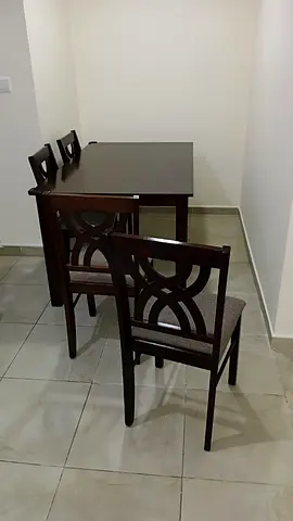 Wooden 4-Seater Dining Table with Chairs - Dark Finish