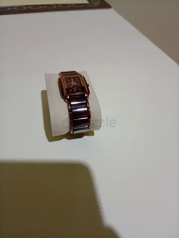 Ladies rectangular ceramic bracelet watch - brown tone, working condition