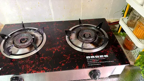 2-Burner Gas Stove with Tempered Glass Top - Good Working Condition
