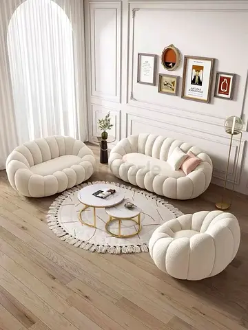 Cream Plush Channel Tufted 3-Piece Sofa Set