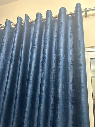 Dark Blue Velvet Eyelet Curtains - Ready to Hang, Good Condition