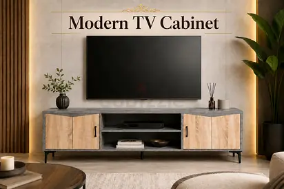 Modern TV Cabinet with Open Storage – Ash Grey TV Unit for Living Room