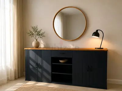 Modern Black Sideboard with Wooden Top