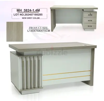 Modern Grey Office Desk with 3-Drawer Pedestal - 140x70x75cm