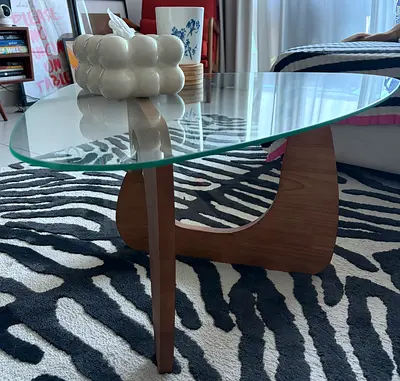 Mid-century Modern Glass Top Coffee Table with Wooden Base
