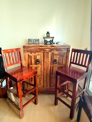 Solid Wood Bar Console Table with 2 Chairs – Excellent Condition