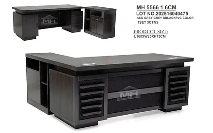 Large Executive Office Desk with Storage - Grey Wood Finish (L160 x W80 x H75 cm)