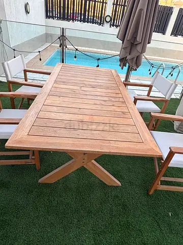 Solid Teak Outdoor Dining Table with 4 Folding Director Chairs -ACE