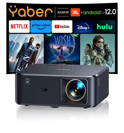 Projector 4K with Android TV, YABER K2s 1000 ANSI WiFi 6 Bluetooth Projector, Sound by JBL, Dolby Au