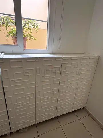 White 3-door Wardrobe / Armoire with Geometric Panel Design