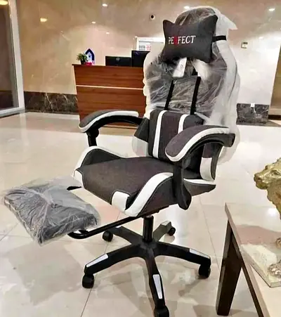 Ergonomic Gaming Chair with Footrest and Headrest - White / Black