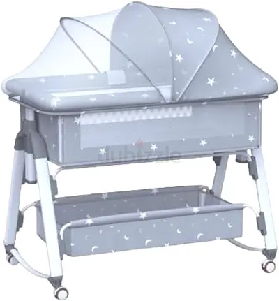 Grey Star Moon Baby Bassinet with Canopy and Storage