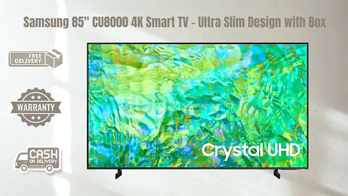 Samsung 85 Inch CU8000 4K Smart TV – Ultra Slim Design with Box