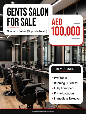 Profitable Running Gents Salon for Sale in Sharjah Butina | Opposite Nesto | AED 100,000