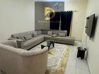 For monthly rent: three bedrooms, a living room, four bathrooms, internet, gym, and swimming pool in Sharjah, Al Taawun area.