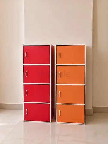 Set of 2 Compact Colorful Storage Cabinets — 4 - Shelves Each