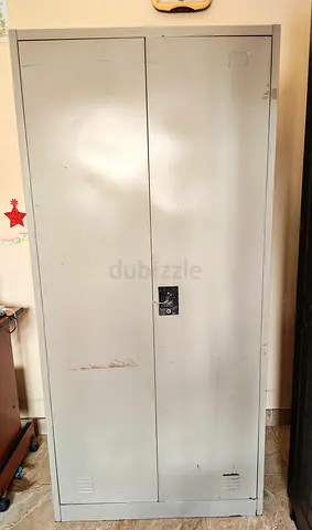 Used Metal Storage Cabinet / Wardrobe - 2-Door, Grey