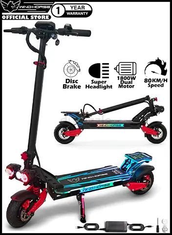 Wind Horse Electric Scooter 3600W 65KM Range 80KM Speed, H8 - Red