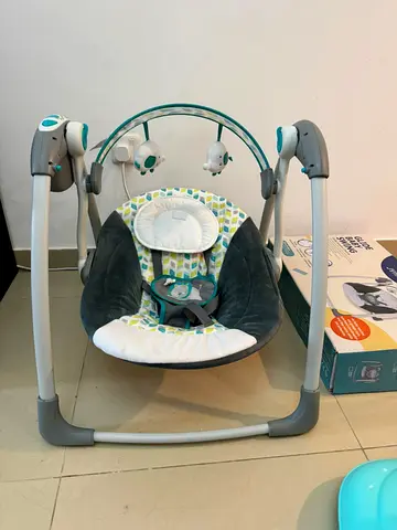 Junior Baby Swing/Cradle - Compact Electric Swing in Grey/Teal