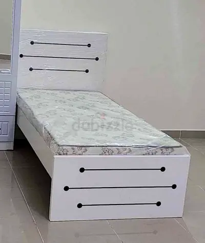 Single White Wooden Bed with Mattress -Brand new