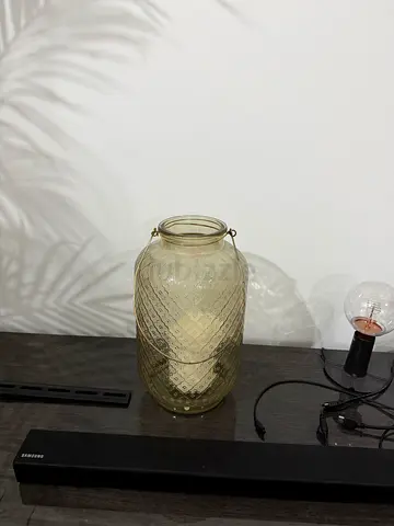 Large Decorative Glass Vase / Lantern - Amber Textured Jar