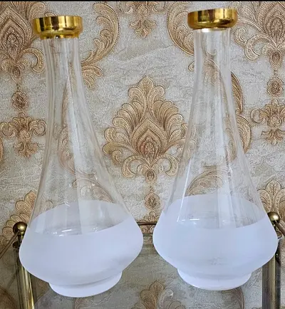 Pair of Clear Frosted Glass Decorative Vases with Gold Rim