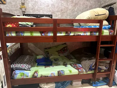 Solid Wood Bunk Bed with Ladder -very Good Condition with 2 mattress from pan home