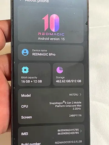 Red Magic 8 pro 16+12 GB RAM 512GB memory only finger sensor issue