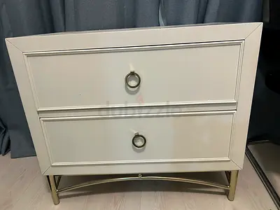 2 x Modern White Nightstand with Gold Accents bed side table