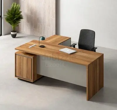 Modern L-shaped Executive Office Desk with Storage - Walnut Finish Custom Made
