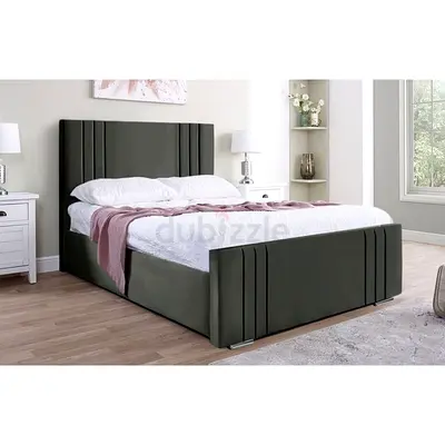 Modern Grey Upholstered Bed Frame with Headboard - Queen
