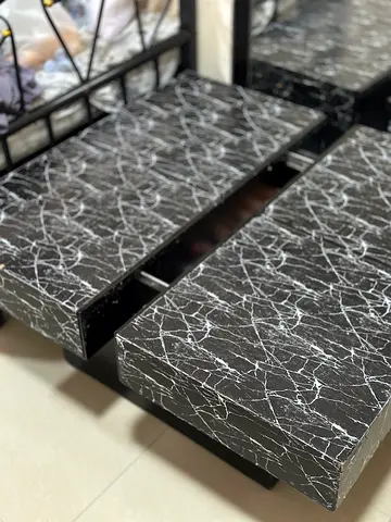 Set of Black Marble-Effect Nesting Side Tables