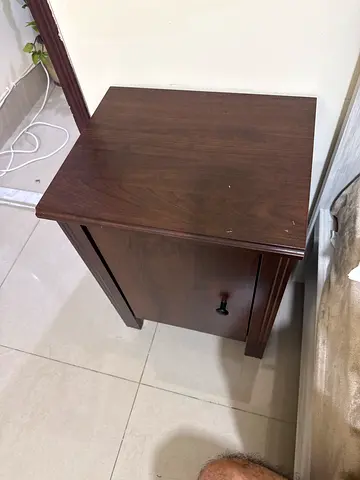 Solid wood bedside nightstand with drawer - dark brown