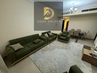 Available from today: Two bedrooms, living room, maid's room, 3 bathrooms, 2 balconies with sea view, new furnishings, new building, Sharjah, Al Taawu