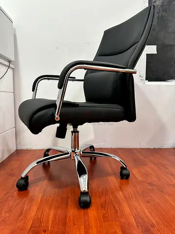 Modern Black Faux Leather Ergonomic Office Chair with Chrome Base